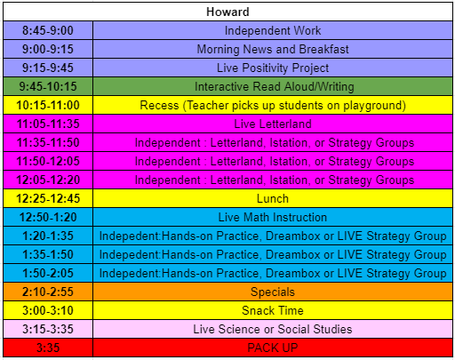 Howard schedule Howard schedule